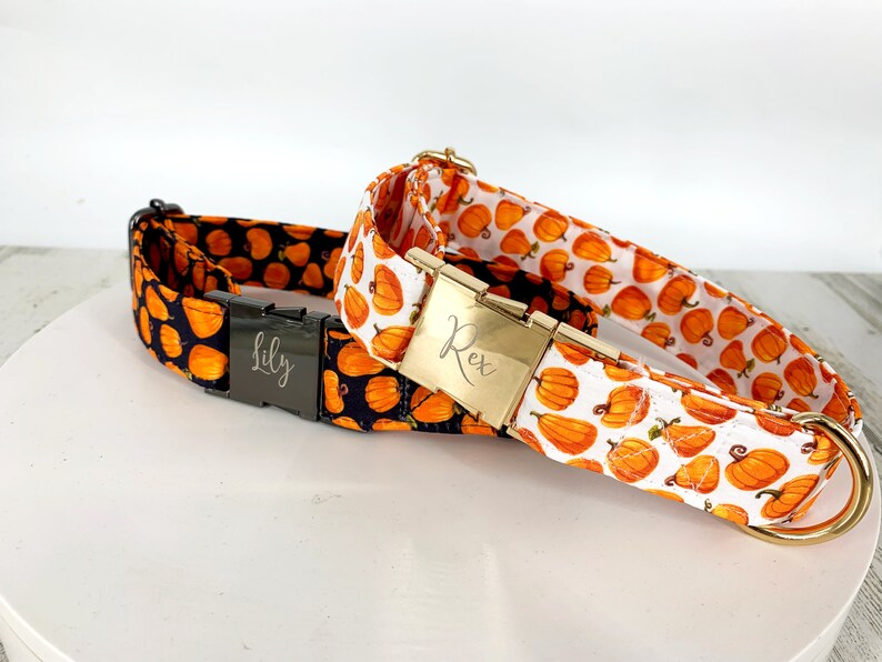 Pumpkin Dog Collar Personalized, Autumn design, fall Pet wear, Black and Orange. image 5