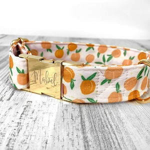 Personalized Laser Engraved Peach Dog Collar, Spring Style, Quick Release Metal Buckle, Fruit Styles, Peach Collar