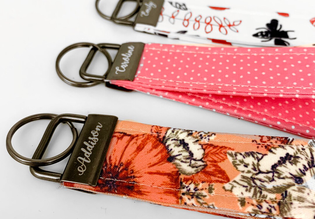 Personalized Key Wristlets Custom Keychains Key Fob Floral Etsy