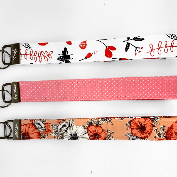 Personalized Key Wristlets, Custom Keychains, Key Fob, Floral Key Fob, Gift for Her, Wristlet Lanyard for Women, Boho Keychain