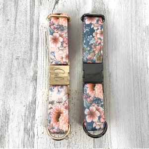 Personalized Laser Engraved Metal Folklore Floral Dog Collar, Quick Release Buckle, whimsical Peach and Green, Spring Wedding Girl Collar image 7