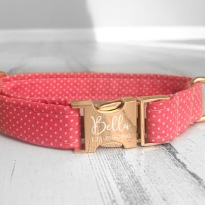 1 Inch Width Personalized Dog Collar, Laser Engraved Metal Quick Release Buckle, Pink Cotton Voile Styles, Designer Collar DDC03