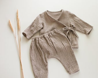 Newborn Muslin Set Long Sleeve Wrap Muslin Baby Set Unisex Baby