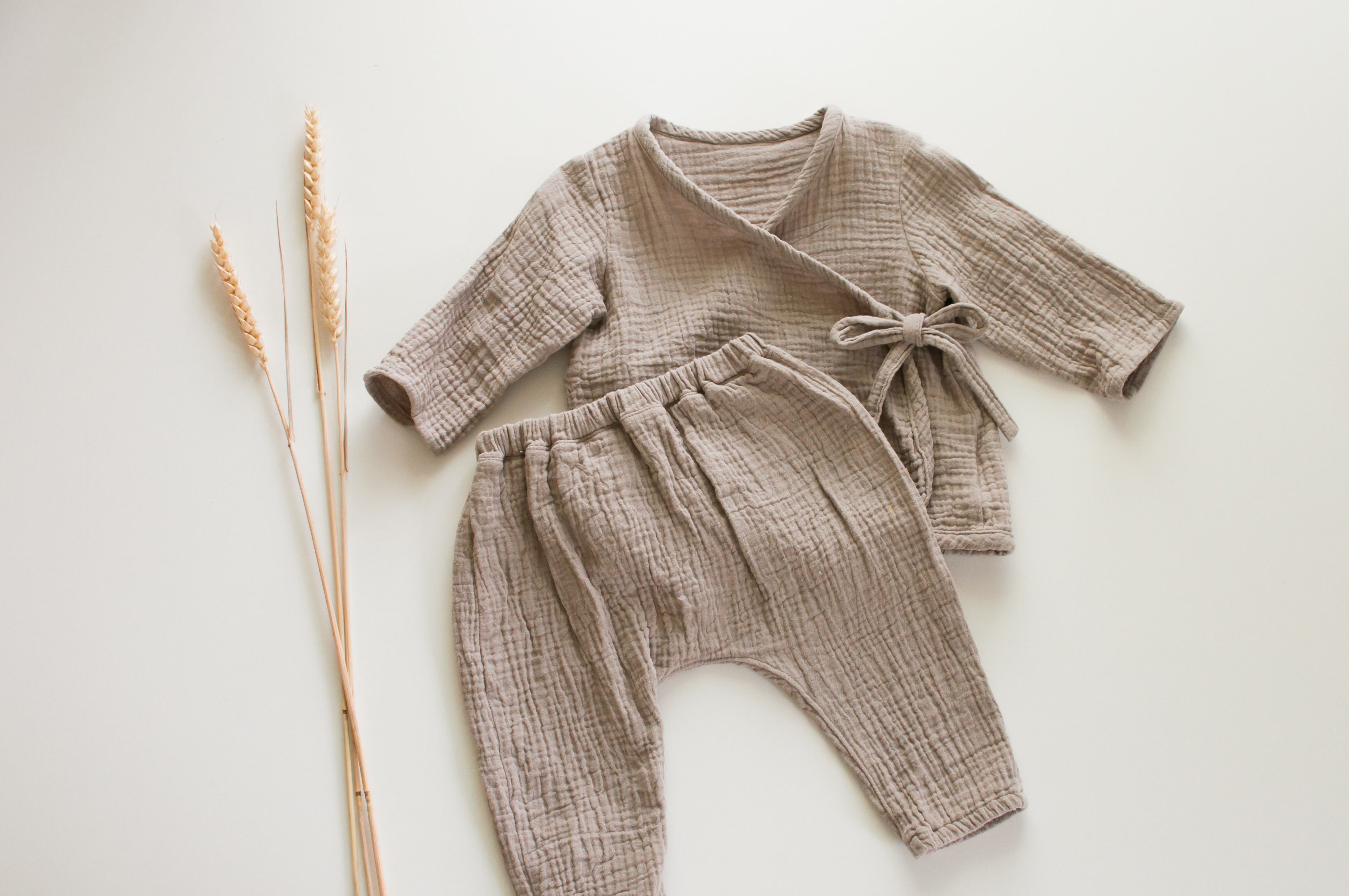 Newborn Muslin Set Long Sleeve Wrap Muslin Baby Set Unisex Etsy