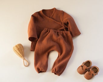 Rust Baby Clothes, Boho Baby Outfit, Baby Wrap Set, Baby Wrap Cotton Set, Newborn Boy Clothes
