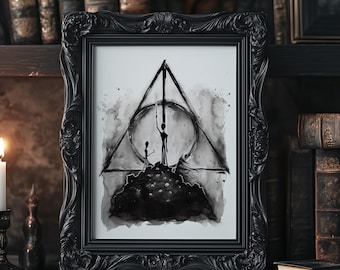 Deathly Hallows Watercolor Print, Potter Wall Art, Harry Fan Prints, Wizard School Decor