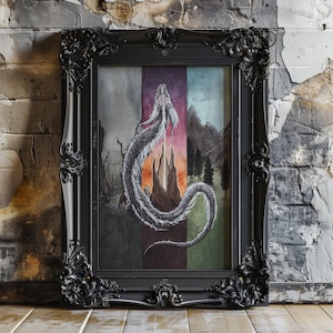 Falcor The Luck Dragon, Watercolor Prints, Never-Ending Story, Fantasy Artwork, Dark Aesthetic, Dragon Painting