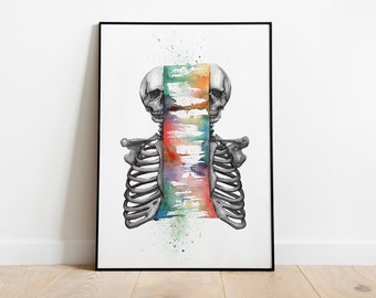 Life Within Death Print, Ink and Watercolor Artwork, Skeleton Art, Dark Aesthetic, Wall Prints