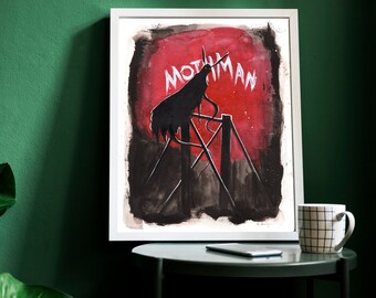 Mothman Red Print , Cryptid Artwork, Harbinger of Death, Dark Art, Spooky Prints, Wall Decor