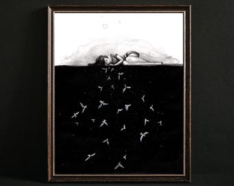 Sleep Concept Print, Abstract Wall Art, Whimsical Art, Dream Painting