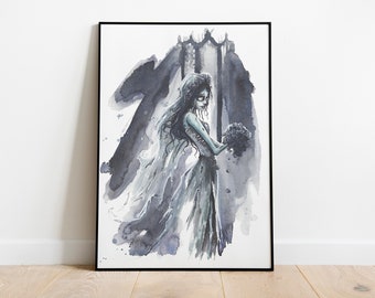 Corpse Bride Art Print, Emily Illustration, Horror Characters, Halloween Vibe, Gothic Artwork | Watercolor Painting