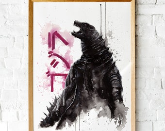 Godzilla Art Print, Kaiju Illustration, Sci-Fi, Monster Prints, Artwork | Watercolor Painting