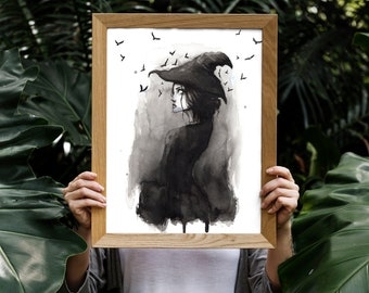 Witch Ink Print, Occult Art, Dark Artwork, Gothic Aesthetic, Horror Wall Prints, Painting Decor