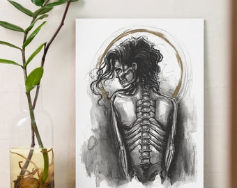 Within Expressive Dark Print, Ink Painting, Illustration Art, Spooky Aesthetic, Skeleton Drawing, Artwork Prints