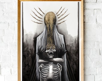 Hierophant Tarot Art Print, Divination, Expressive Artwork, Spooky Paintings, Dark Aesthetic