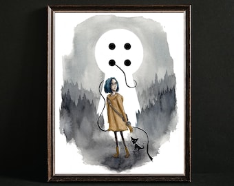 Coraline Jones Print, Other Mother Painting, Horror Fan Art, Dark Fantasy, Spooky Prints