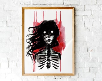 Scarlet Ink Print, Dark Artwork, Red and Black, Wall Art, Horror Aesthetic, Gothic Prints