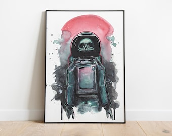 The Wanderer Print, Watercolor Illustration, Science Fiction Art, Wall Decor, Space Artwork