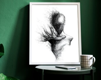 Ash Art Print, Dark Expression, Ballpoint Pen Artwork, Drawing, Dark Aesthetic, Illustration Prints