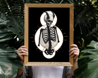 The Ambitious Print, Skeleton Art, Dark Aesthetic, Expression Artwork, Black and Gold Decor