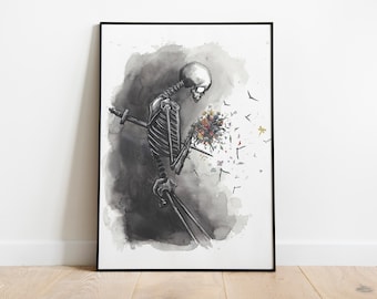 Life After Death Print, Dark Artwork, Ink Painting, Goth Aesthetic, Skeleton Art, Wall Prints, Expressive