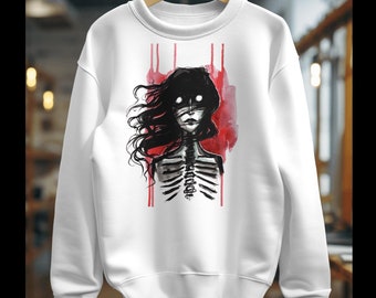 Scarlet Ink Painting Sweatshirt, Dark Artwork, Cozy Clothing, Unisex Tops, Ink Portrait Art