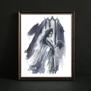 Corpse Bride Print, Emily Gothic Art, Spooky Movies, Tim Burton Prints, Watercolor Painting