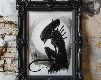 Xenomorph Art Print, Alien Monster, Horror Movies, Sci-Fi Gothic Decor, Film Fan Prints