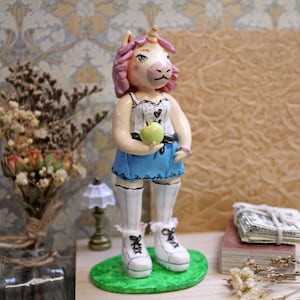 Unicorn girl, clay figurine, unicorn furry, desk pet, cartoon animal, table decoration, animal figurine, cute unicorn