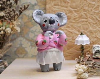 Koala sending love, clay figurine, desk pet, Valentine's day gift, miniature animal
