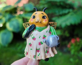 Hommelfiguurtje, cadeau voor bijenliefhebbers, decoratie voor plantenpotten, cadeau-idee voor tuinliefhebbers, schattig insectenbeeldje, cottagecore tuin, miniatuur bureauhuisdier
