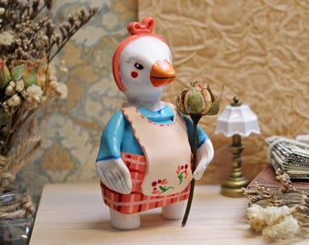 Boerderijeend, kleifiguurtje, miniatuurdier, bureauhuisdier, cadeau voor mama, keukendecoratie