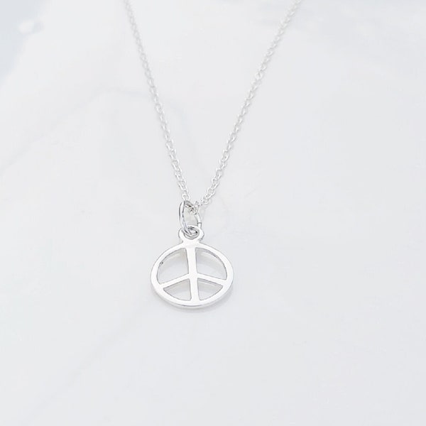 Collier symbole de la paix en argent sterling 925, collier superposé, amour et ami, bijoux de tous les jours, signe de la paix moderne, minimaliste, cadeau d'anniversaire