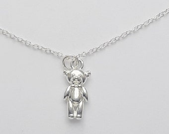 Colgante y cadena de osito de peluche, 100% plata de ley 925 maciza, joyería delicada hecha a mano para amantes de los animales.