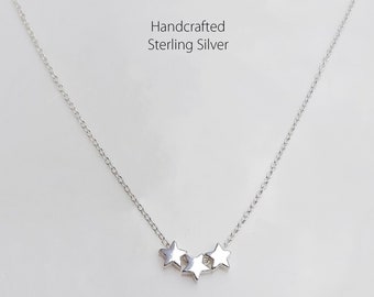 Triple Stars Necklace 925 Sterling Silver, Stellar System Necklace, Layered Necklace, Cute Gift, Everyday Jewelry, Delicate Necklace, Santa