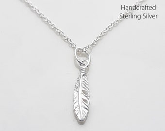 Single Feather Charm and Chain 925 Sterling Silver, Feather Necklace, Layered Necklace, Best Friend Gift, Everyday Jewelry, Simple Necklace