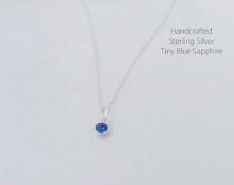 Collier saphir bleu en argent sterling 925, collier en cristal, collier superposé, cadeau d'anniversaire, bijoux de tous les jours, collier simple, minimaliste