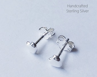 Dainty Heart Stud Earrings 100% Solid 925 Sterling Silver, Handcrafted dainty Love and Friendship Jewellery,