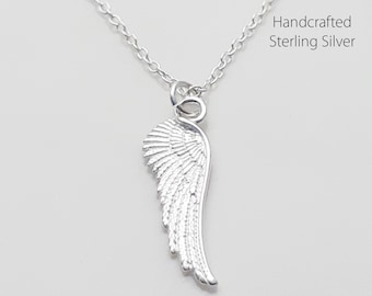 Angel Wing Charm and Necklace 100% Solid 925 Sterling Silver, Handcrafted dainty Spiritual Jewellery