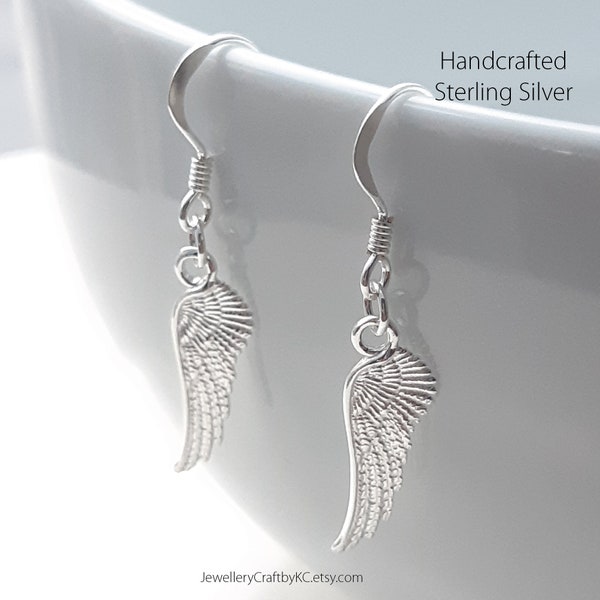 Angel Wing Dangle Earrings 925 Sterling Silver, Angel Wing Earrings, Sympathy Gift, Everyday Jewellery, Simple Earrings, Dainty Earrings