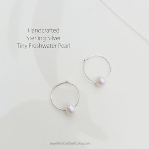 Tiny Freshwater Pearl Sterling Silver Hoop Earrings, Pearl Earrings, Bridesmaid Gift, Everyday Jewelry,  Minimalist, Endless love