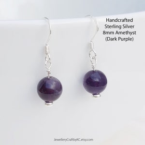 Amethyst Stone Sterling Silver Dangle Earrings, Gemstone Dangle Earrings, Unique Gift, Everyday Jewelry, Minimalist, Endless love