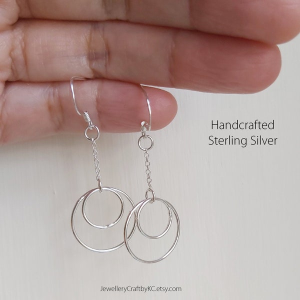Two Circle of Love Drop Earrings 925 Sterling Silver,  Double Circle Earrings, Gift, Everyday Jewelry, Simple Earrings, Chic Dangle, Friend
