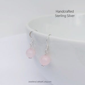 Rose Quartz Sterling Silver Dangle Earrings, Gemstone Dangle Earrings, Friendship, Everyday Jewelry, Simple Pink, Endless love