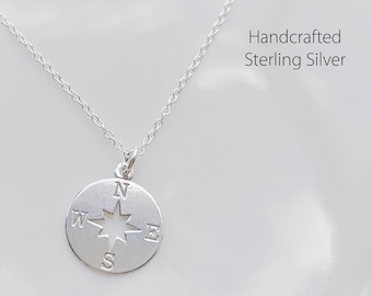 Guardian Compass Charm and Chain 925 Sterling Silver, Directive Compass, Layered Necklace, Unique Gift, Everyday Simple Necklace Protect