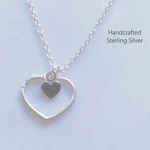Offenes Herz und Mini Herz Kette 925 Sterling Silber, Herz im Herz, Layered Kette, Alltags Schmuck, Minimalist, Mum endlose Liebe