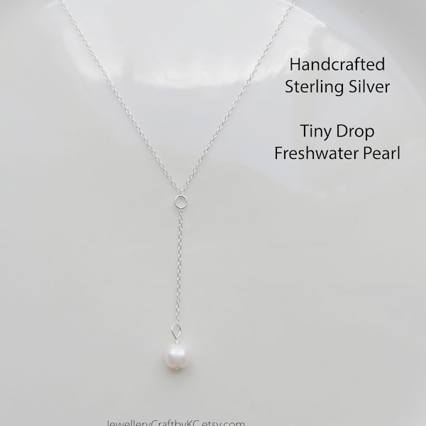 Tiny Freshwater Pearl Drop Sterling Silver Necklace, Pearl Drop Necklace, Bridesmaid Gift, Everyday Simple Necklace, Layered Necklace