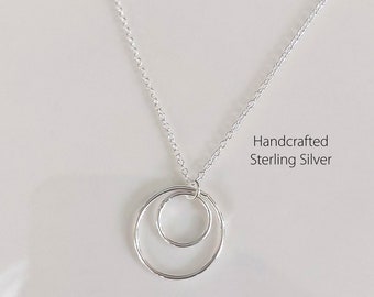 Two Circle of Love Necklace 925 Sterling Silver, Double Circle Necklace, Layered Necklace, Birthday Gift, Everyday Jewelry, Simple Necklace