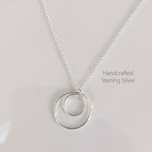 Two Circle of Love Necklace 925 Sterling Silver, Double Circle Necklace, Layered Necklace, Birthday Gift, Everyday Jewelry, Endless love