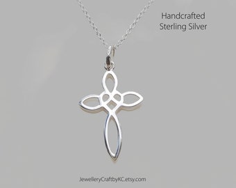 Unendlichkeits-Herz-Kreuz-Anhänger und Kette aus Sterlingsilber, Kreuz, Unendlichkeitskreuz, mehrschichtige Halskette, Barmherzigkeit und Liebe, einfache Halskette für jeden Tag